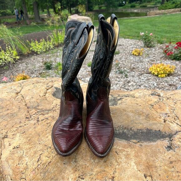 Vintage Tony Lama Black Label Exotic Lizard Leather Cowboy Boots 8 EE 86635 - Picture 7 of 10